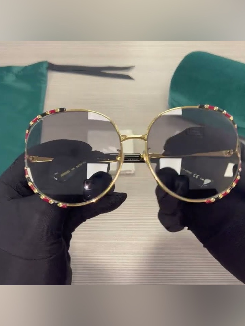 Gucci Gold Frame Sunglasses with gray Gradient Lenses - Picture 6 of 9